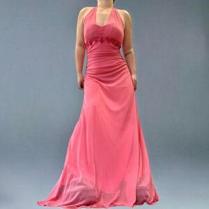 B Darlin Fairycore Y2K Pink Beaded Halter Maxi Gown Chiffon Dress 5/6